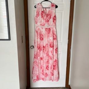 Maxi white and pink floral dress